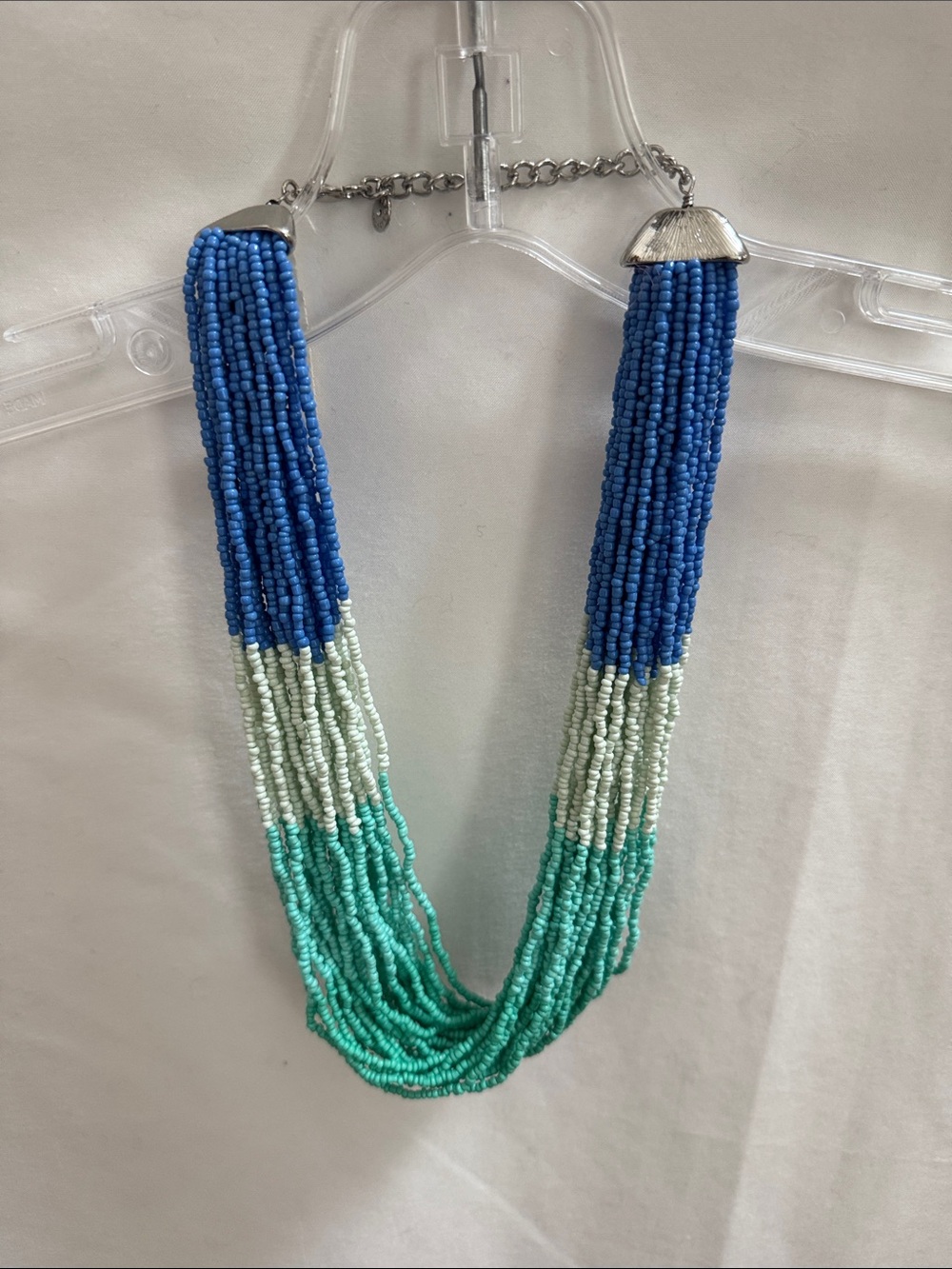 Beaded Ombre Multi-Strand Necklace - Blue, White, Teal